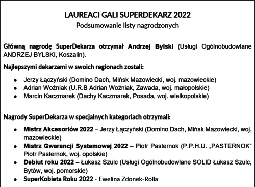 Nagrody SuperDekarz 2022 wręczone! Kim są najlepsi dekarze w Polsce?