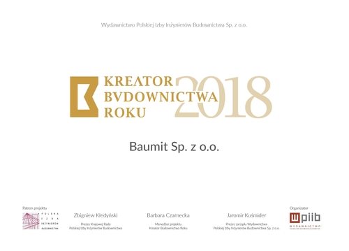 Baumit Kreatorem Budownictwa 2018 - prestiżowe wyróżnienie dla firmy